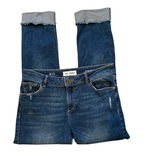 DL1961 Stevie Mid Rise Silm Boyfriend Cuffed Jeans in Rebel, Sz 27 - Picture 9 of 14